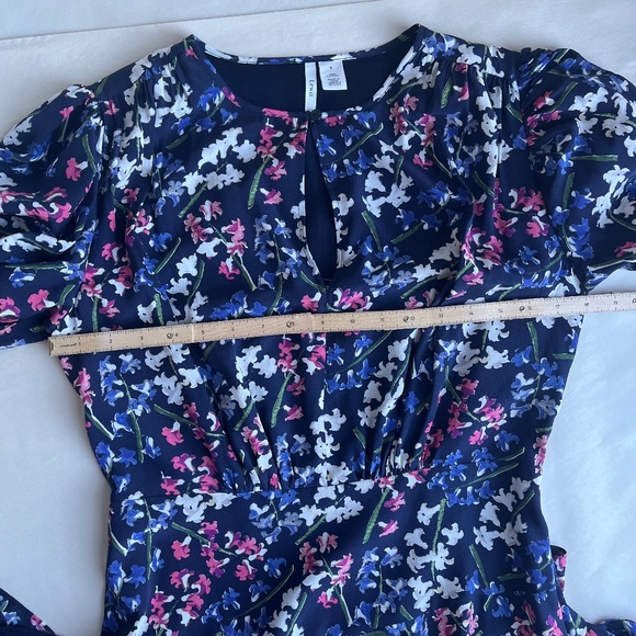 Lewit Dress 100% Silk Floral Garden A Line Navy Flounce Keyhole Cocktail Dress 6 - Picture 15 of 15